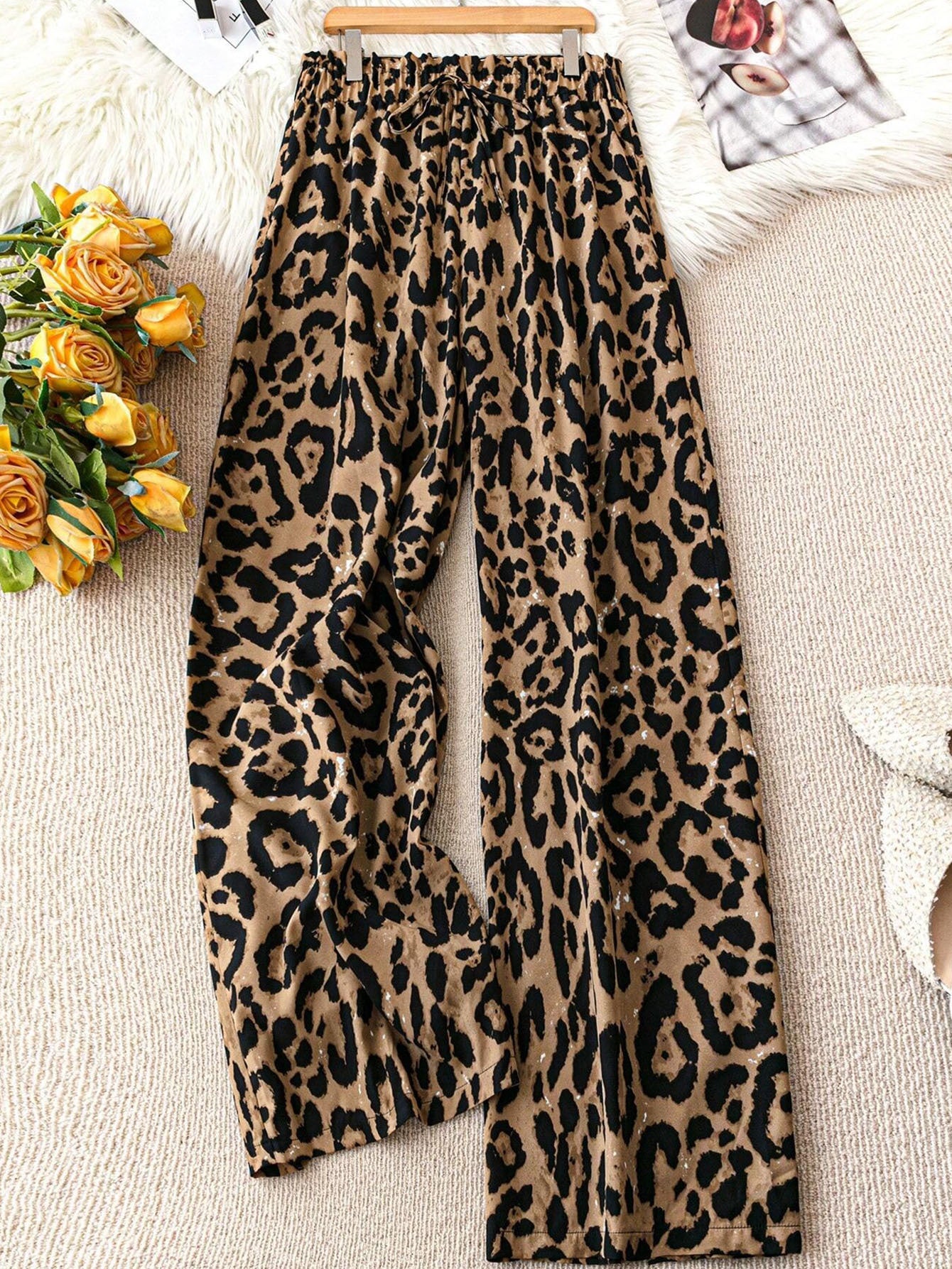 Chic Women's Plus Size Leopard Print Wide-Leg Pants
