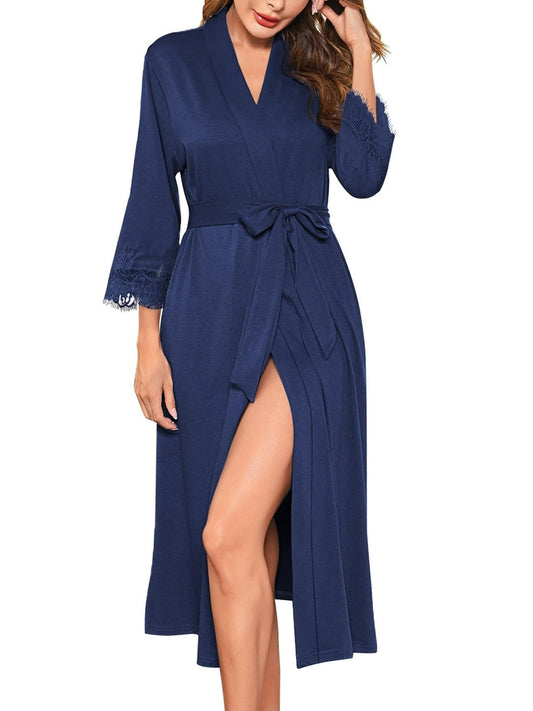 Elegant Women's Purple Lace Kimono Bathrobe