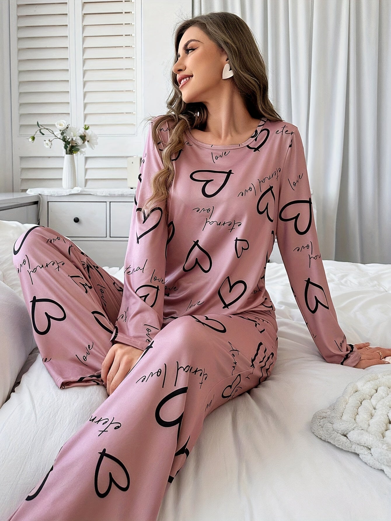 Fall & Winter Heart Print Pajama Set