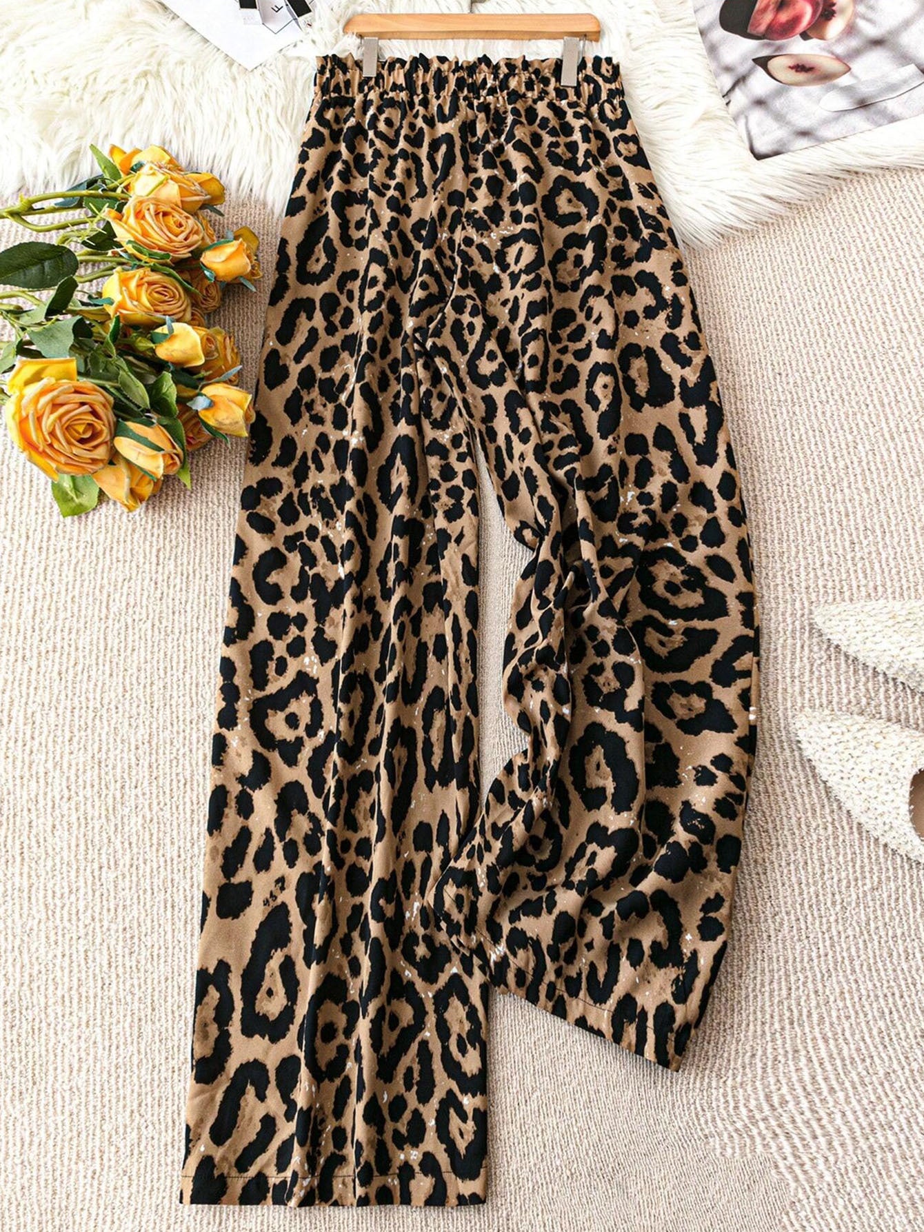 Chic Women's Plus Size Leopard Print Wide-Leg Pants