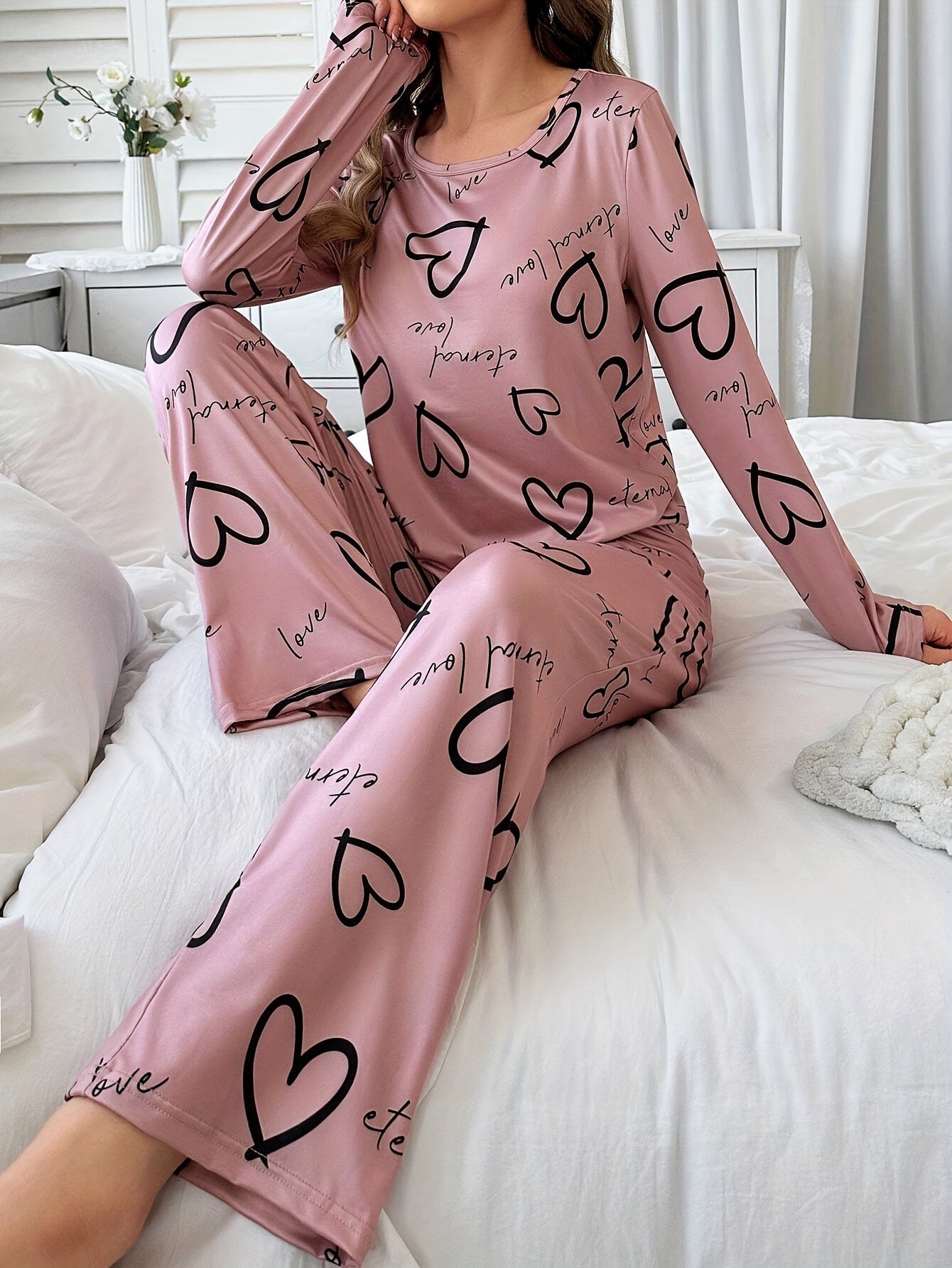 Fall & Winter Heart Print Pajama Set