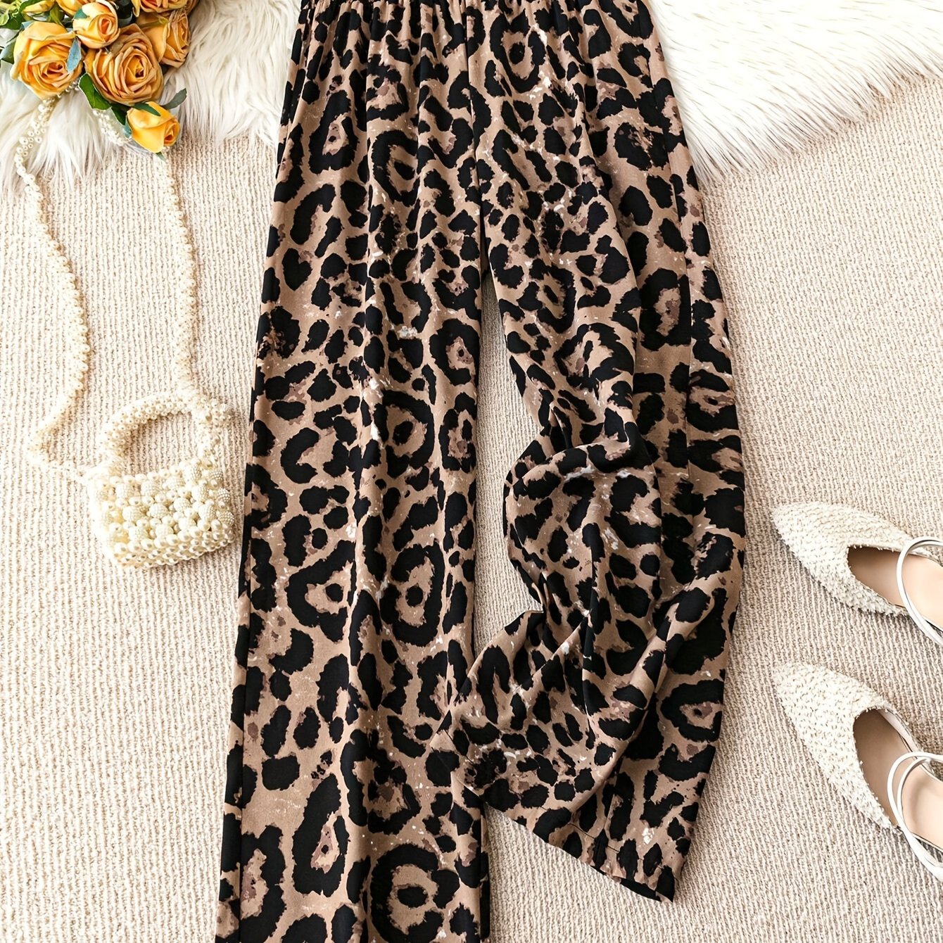 Plus Size Leopard Print Wide-Leg Pants
