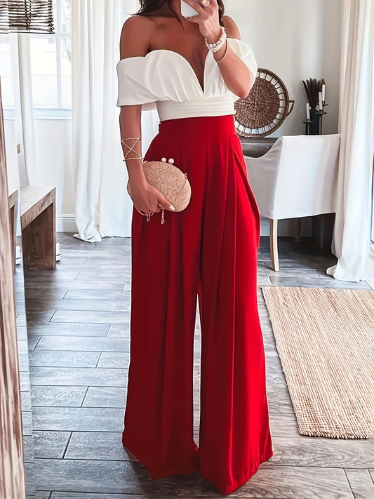 Elegant Solid Color Plus Size Wide-Leg Pants