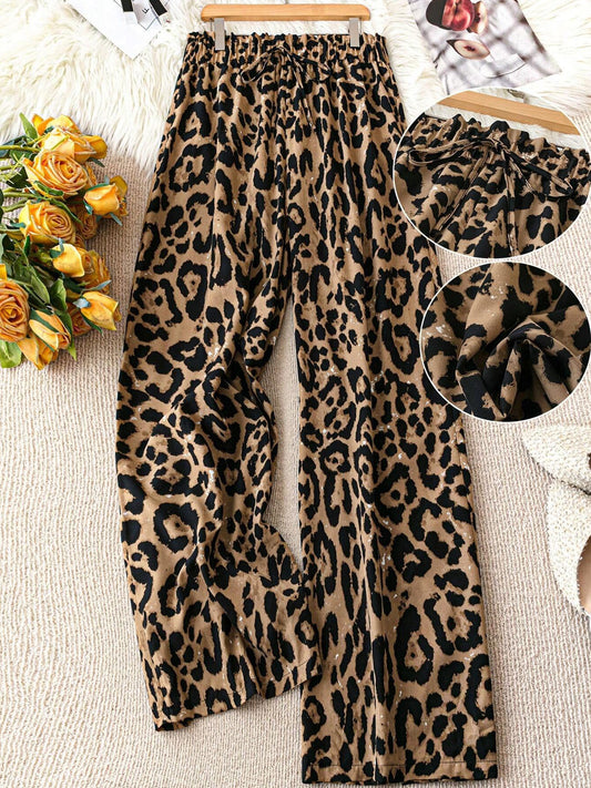 Chic Women's Plus Size Leopard Print Wide-Leg Pants