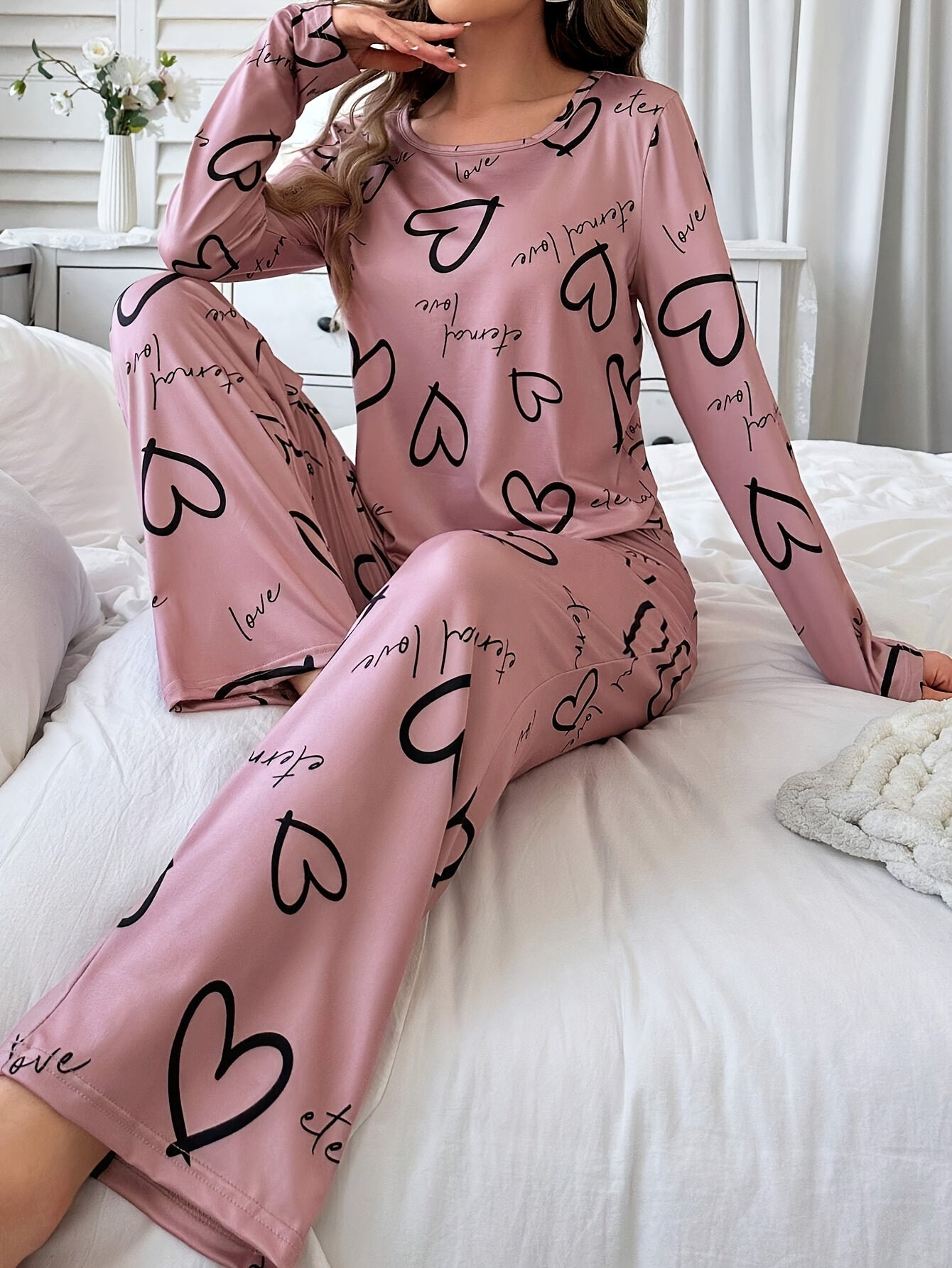 Fall & Winter Heart Print Pajama Set