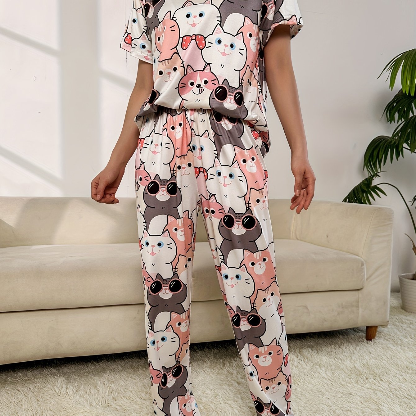Adorable's Cat Print Pajama Set