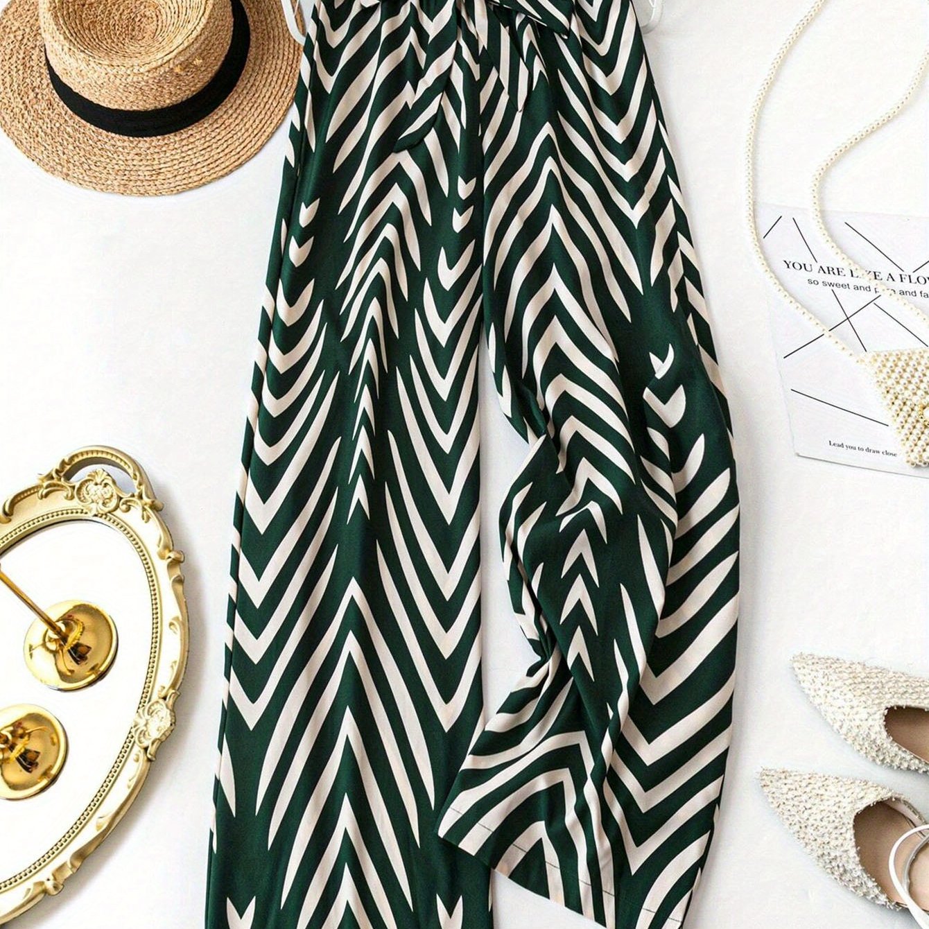 Plus Size Tropical Print Wide-Leg Pants with Belt