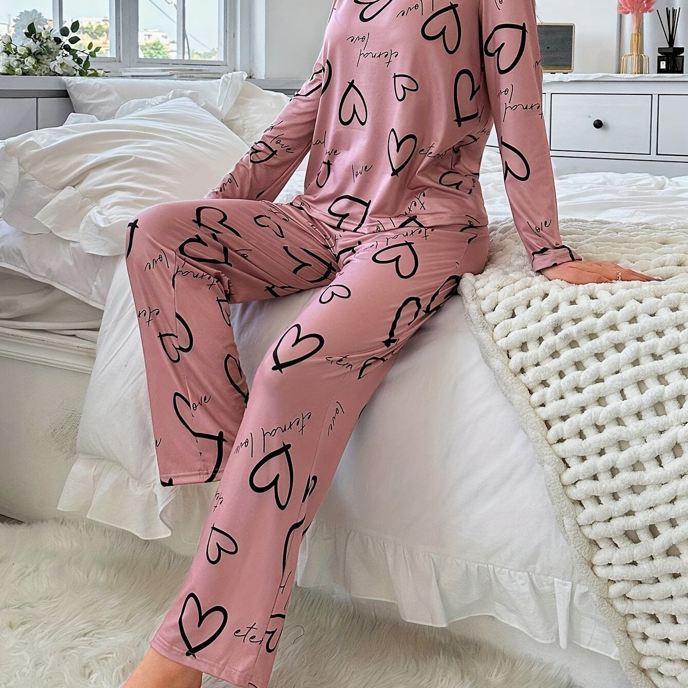 Fall & Winter Heart Print Pajama Set