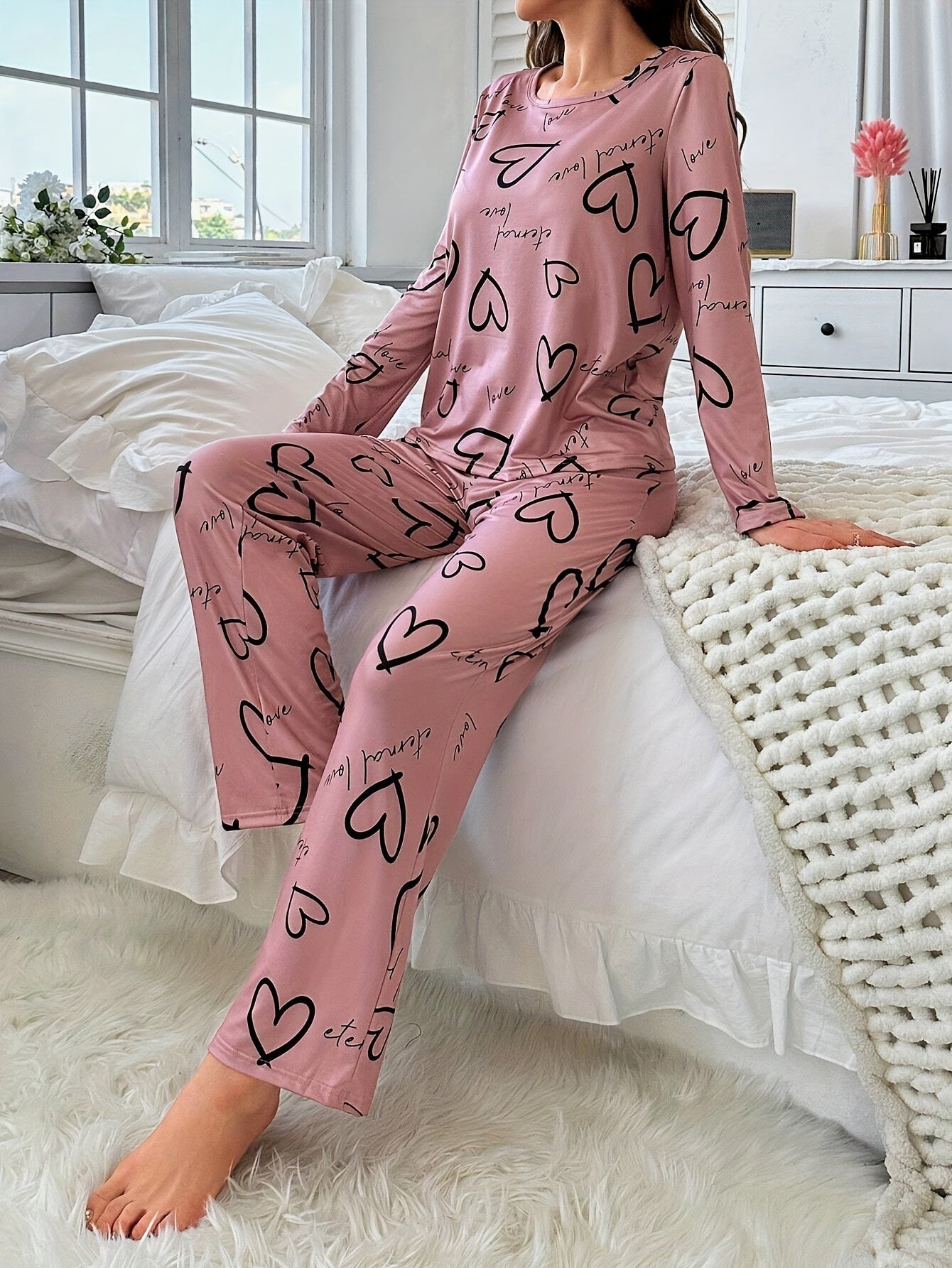 Fall & Winter Heart Print Pajama Set