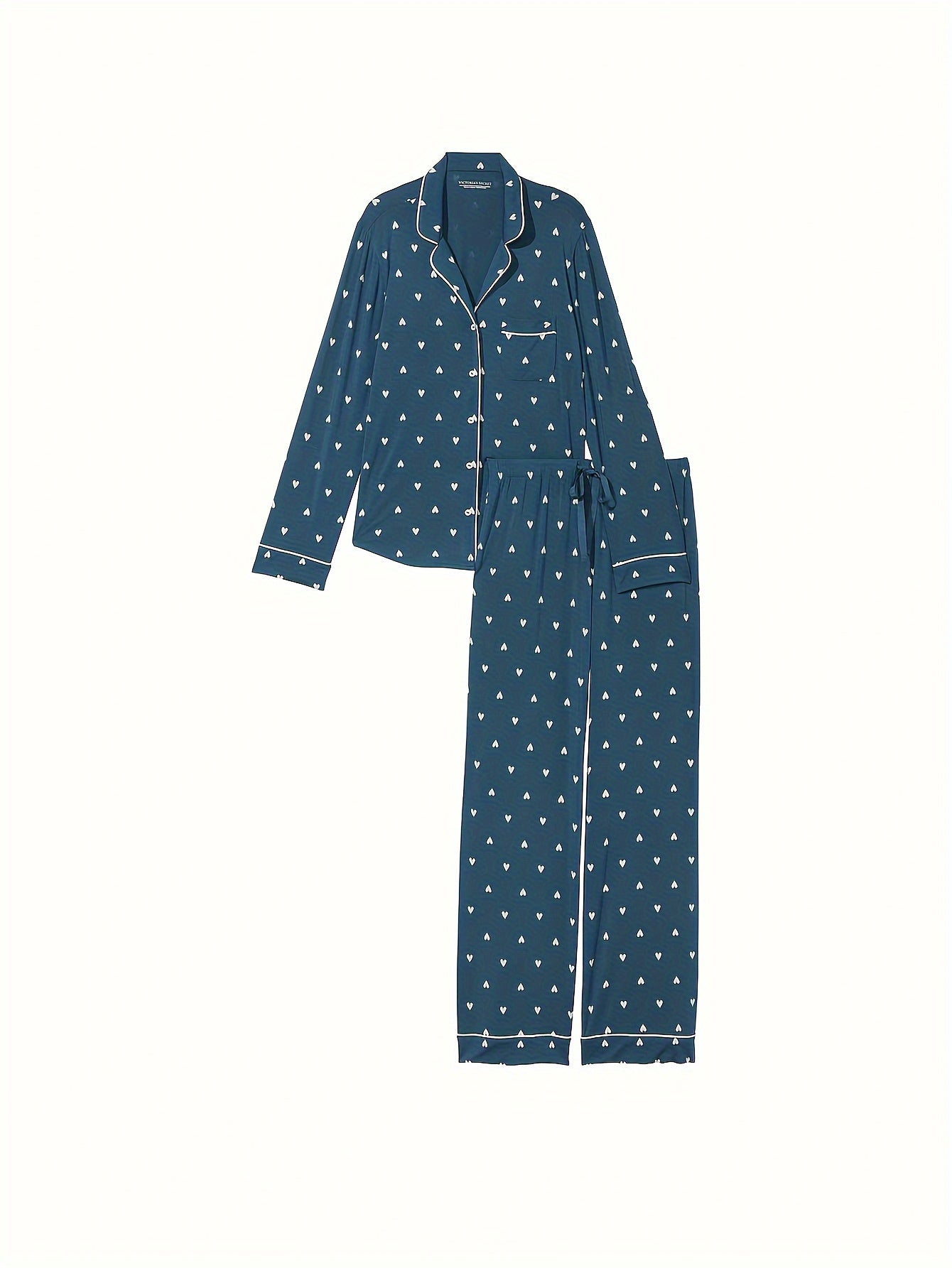 Spring & Autumn Navy Blue Long Sleeve Pajama Set