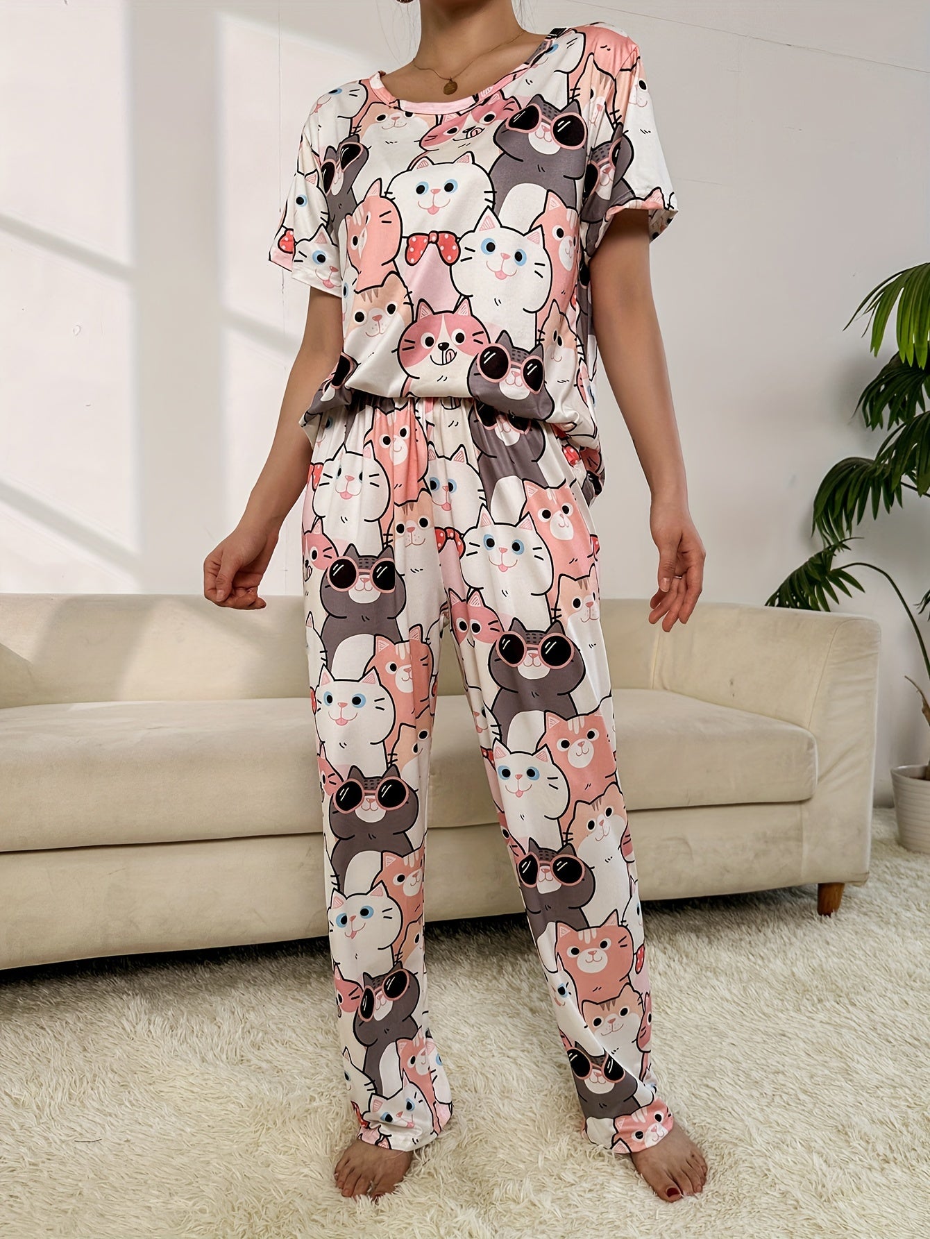 Adorable's Cat Print Pajama Set