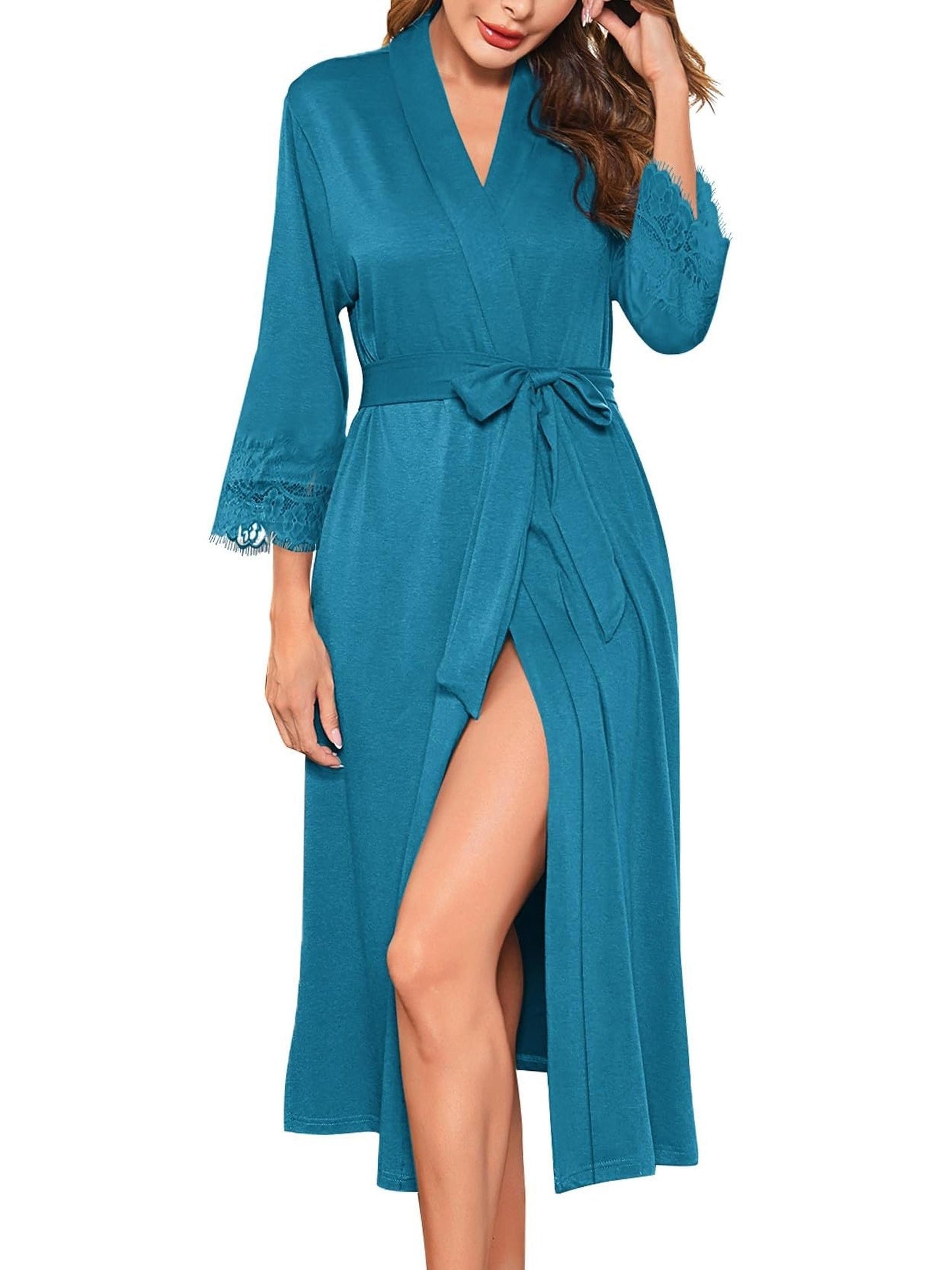 Elegant Women's Purple Lace Kimono Bathrobe