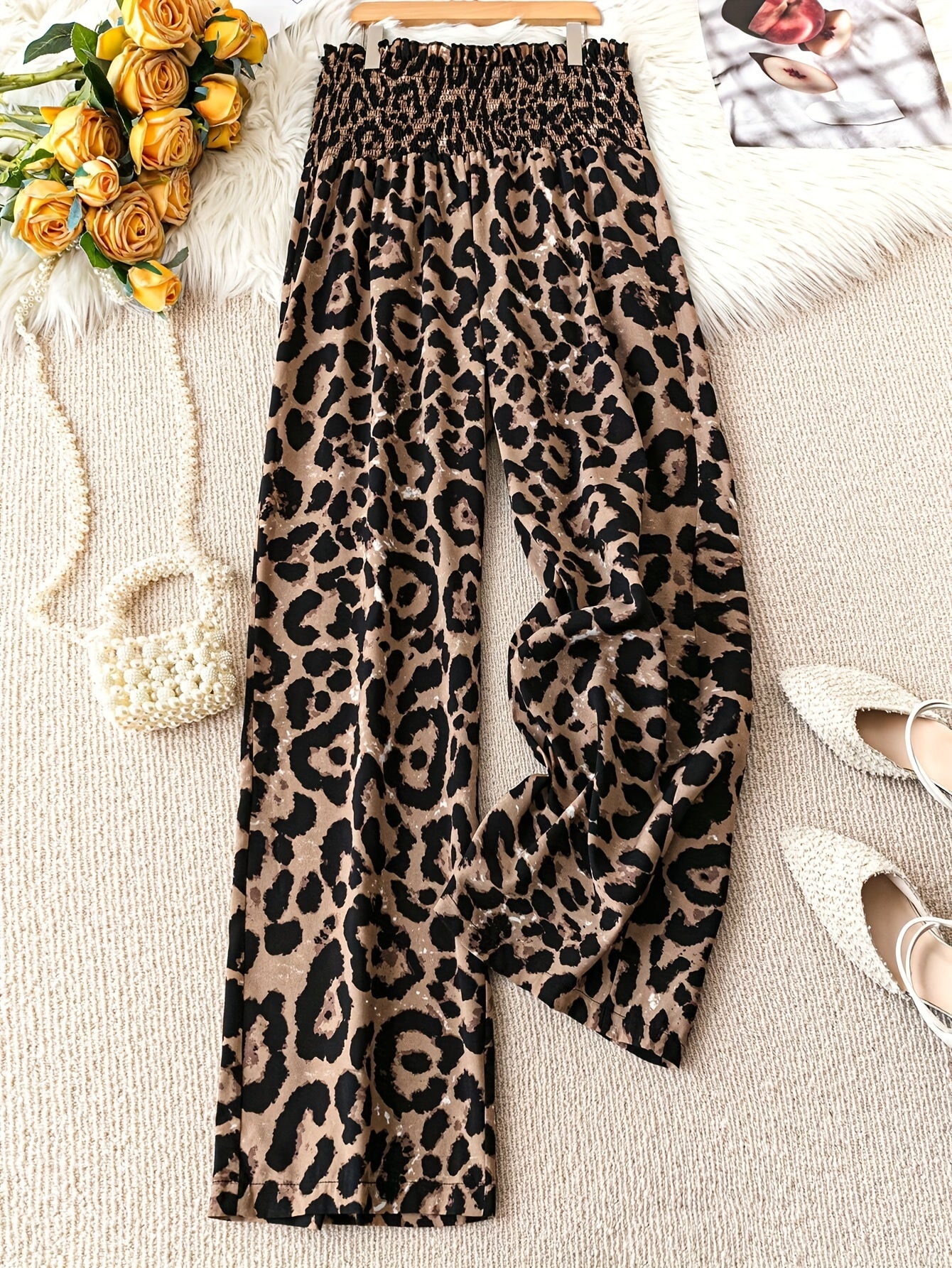 Plus Size Leopard Print Wide-Leg Pants