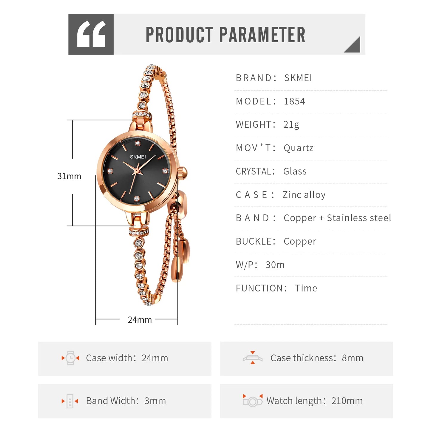 Luxury Isla Luxe Crystal Watch Original Brand SKMEI