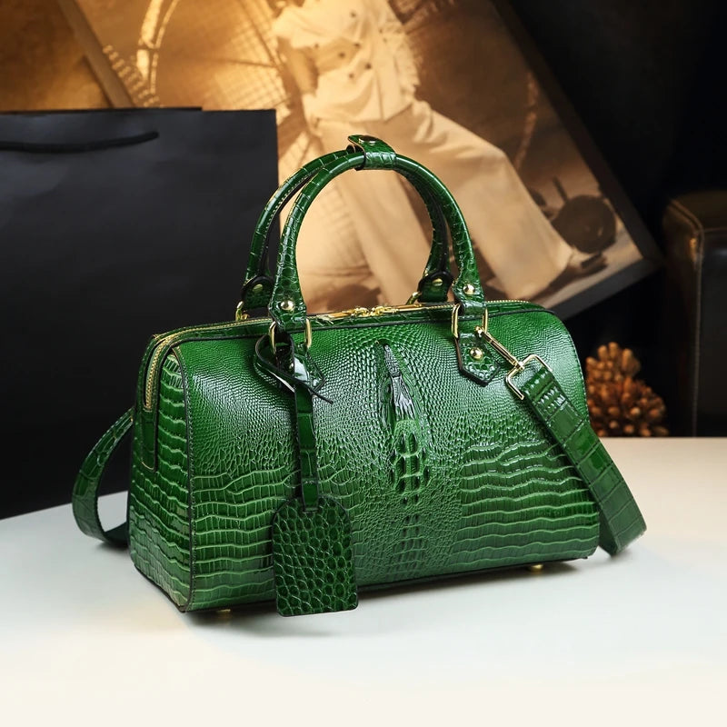 Genuine Leather Crocodile Pattern Handbag