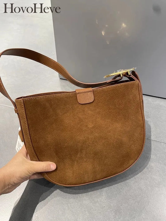 New Casual Vintage Suede & Cowskin Leather Shoulder Bag – Versatile Crossbody
