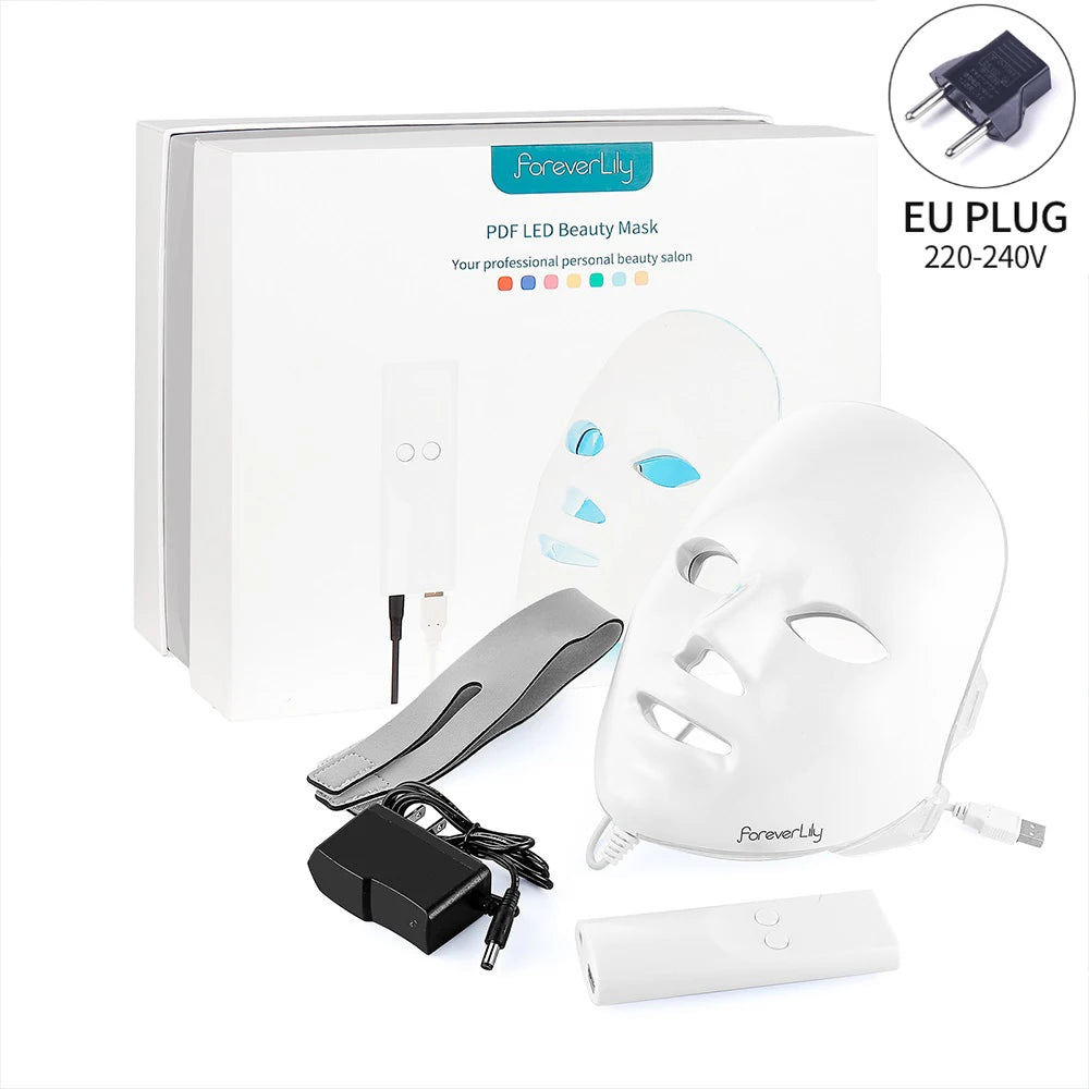 Foreverlily LED Facial Mask – 7-Color Light Therapy for Anti-Aging & Acne