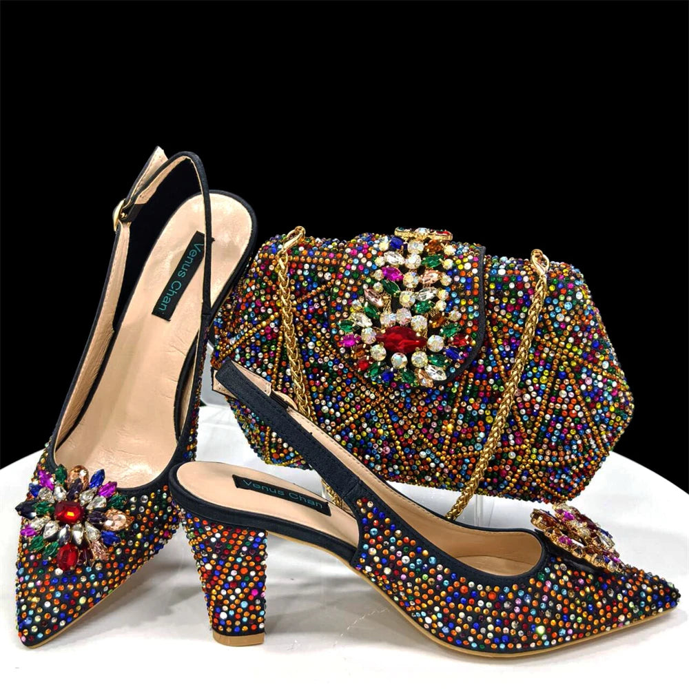 Luxury Rhinestone Heel & Bag Set