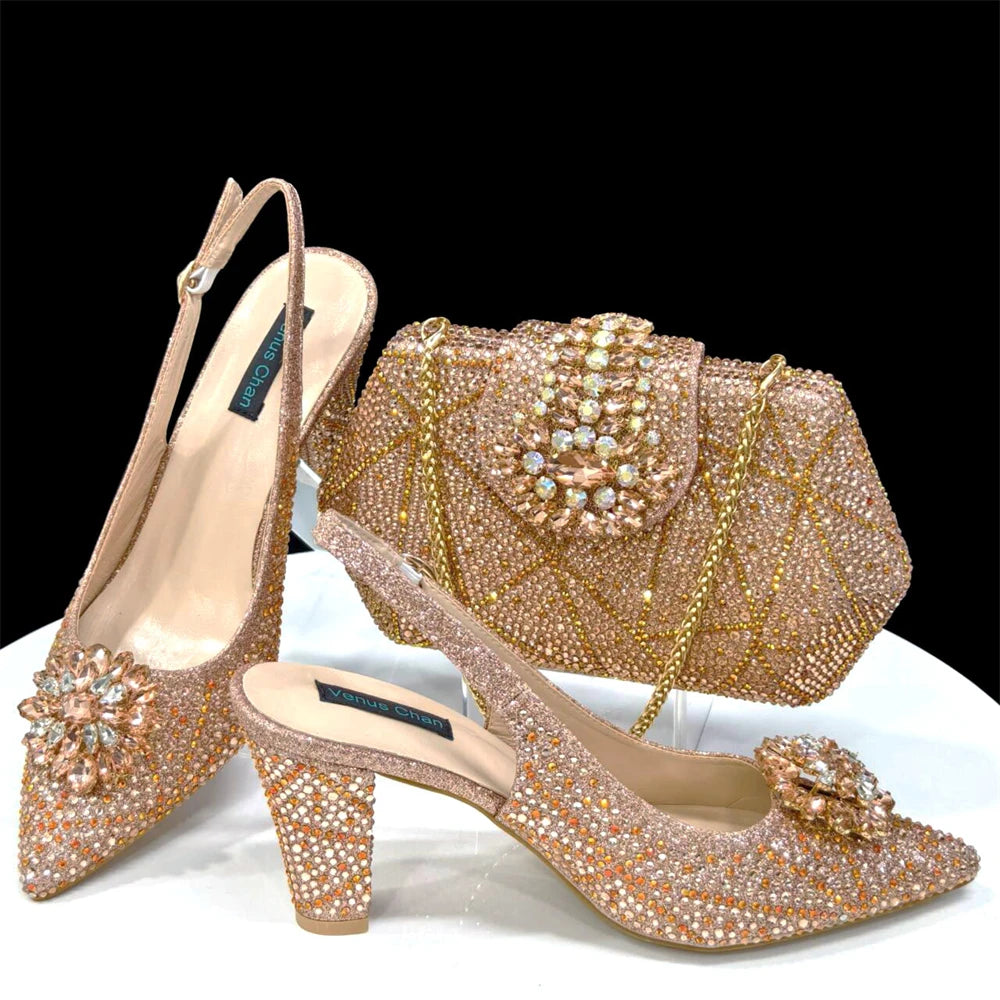 Luxury Rhinestone Heel & Bag Set