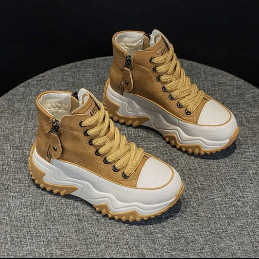 Leather Platform Booties - Warm Winter Sneakers