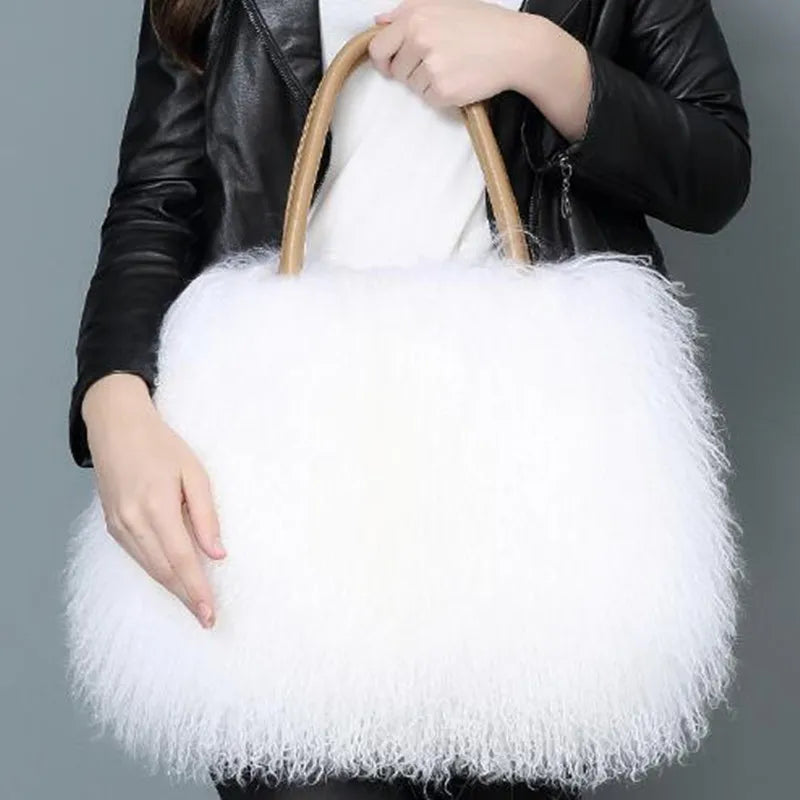 Isabella Real Mongolian White Fur Bag