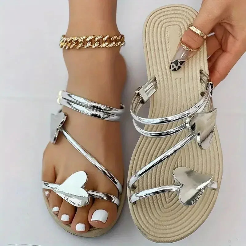 Elegant Heart Flat Sandals