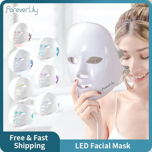 Foreverlily LED Facial Mask – 7-Color Light Therapy for Anti-Aging & Acne