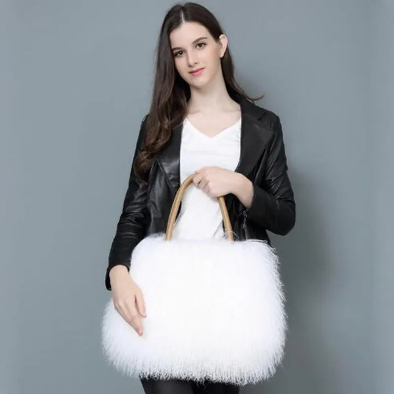 Isabella Real Mongolian White Fur Bag