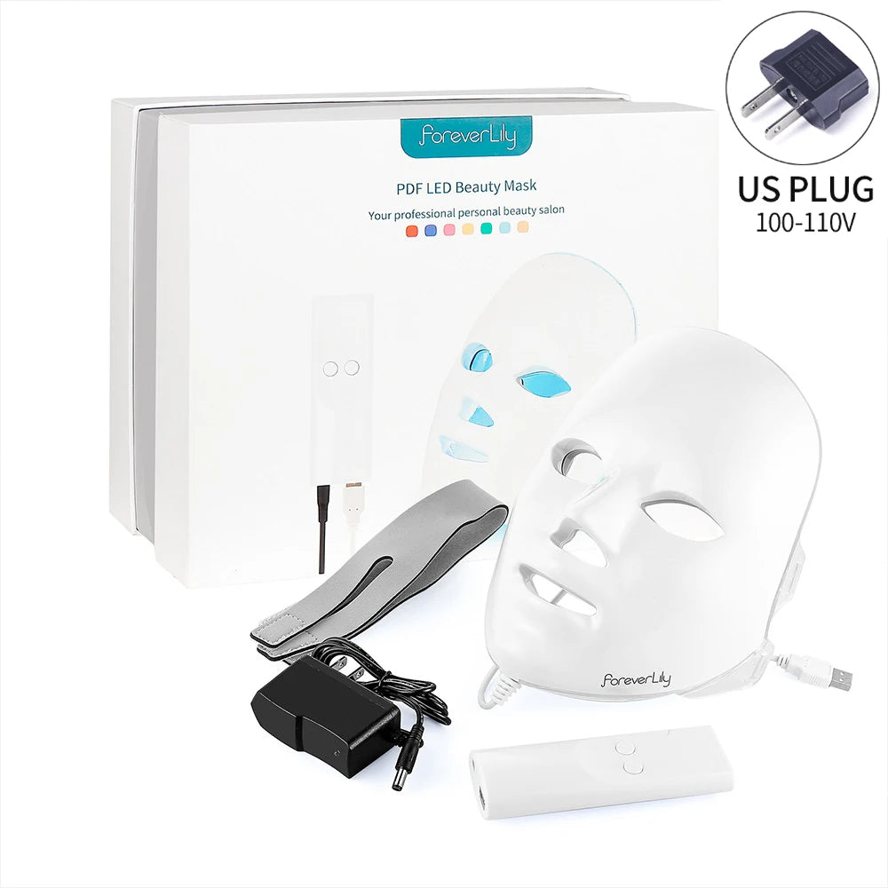 Foreverlily LED Facial Mask – 7-Color Light Therapy for Anti-Aging & Acne