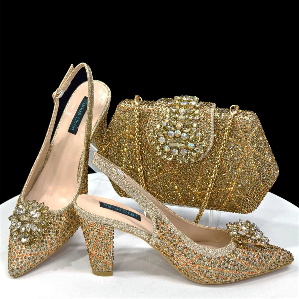 Luxury Rhinestone Heel & Bag Set