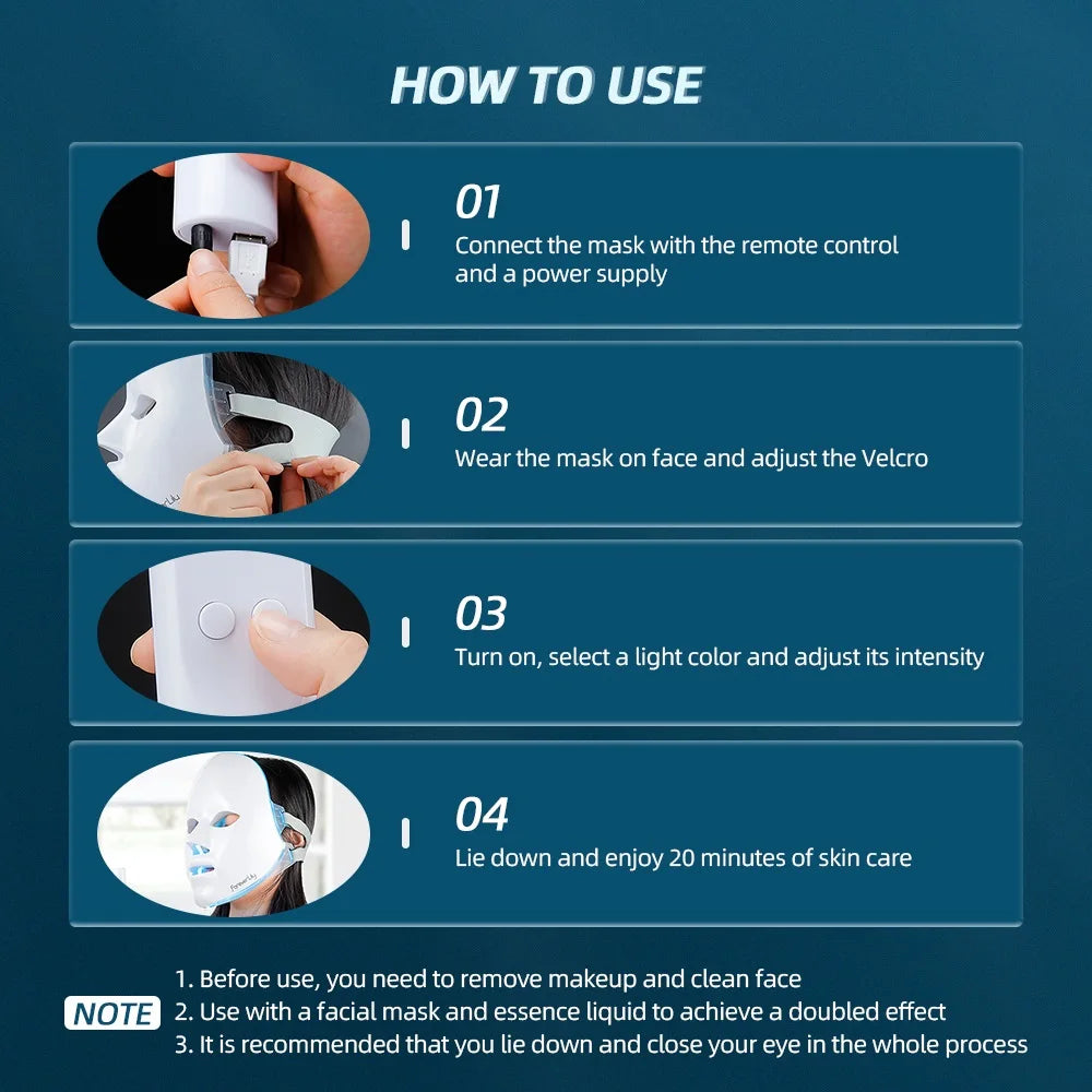 Foreverlily LED Facial Mask – 7-Color Light Therapy for Anti-Aging & Acne