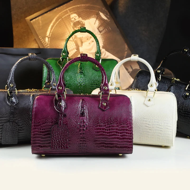 Genuine Leather Crocodile Pattern Handbag