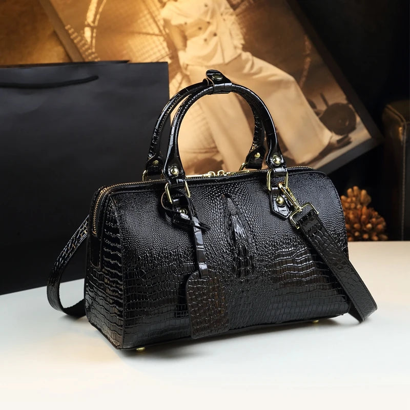 Genuine Leather Crocodile Pattern Handbag