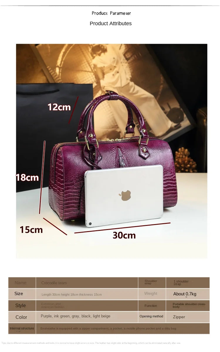 Genuine Leather Crocodile Pattern Handbag