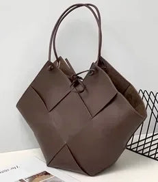 Ava Square Plaid Woven Cowhide Tote