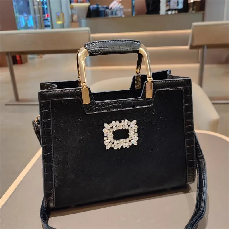 Genuine Leather Women’s Handbag – Luxury Rabbit Hair Shoulder Messenger Tote