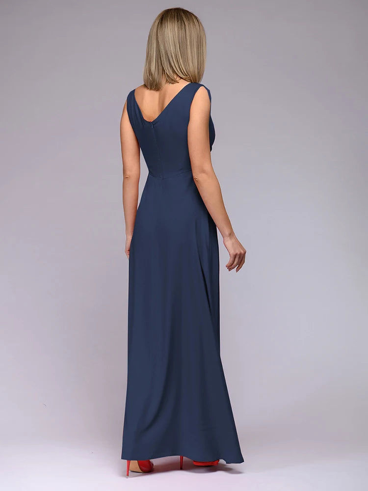 Sexy Deep V Neck Sleeveless Slit Maxi Dress