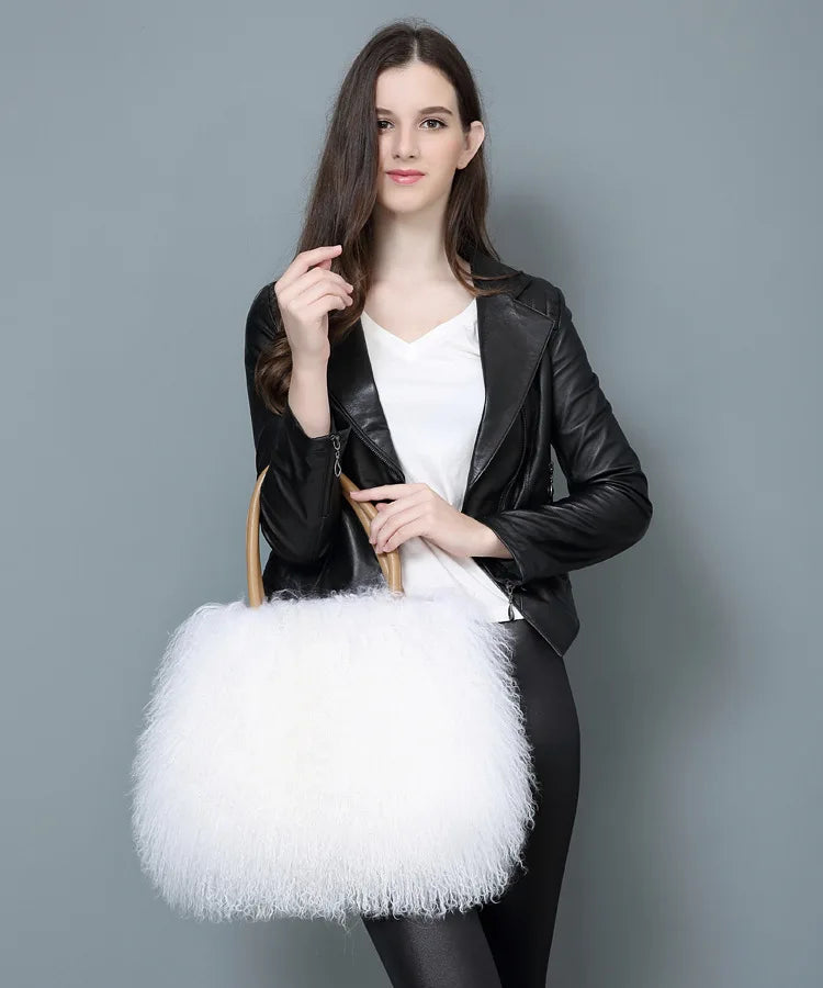 Isabella Real Mongolian White Fur Bag