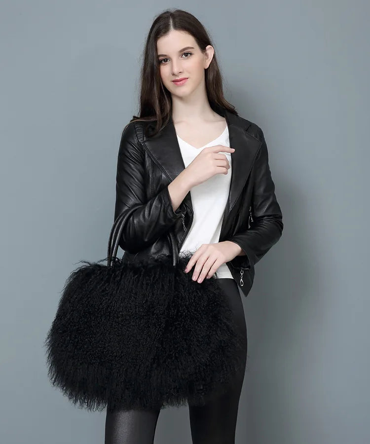 Isabella Real Mongolian White Fur Bag