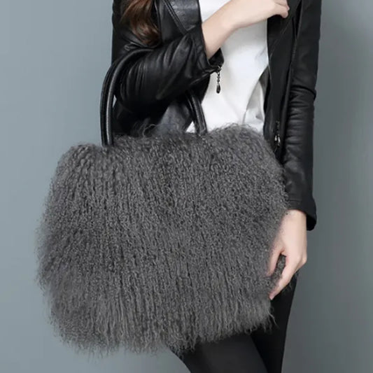 Isabella Real Mongolian White Fur Bag