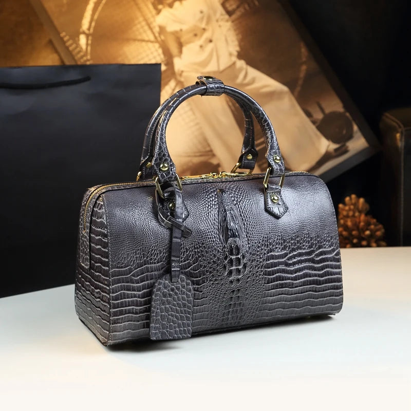 Genuine Leather Crocodile Pattern Handbag