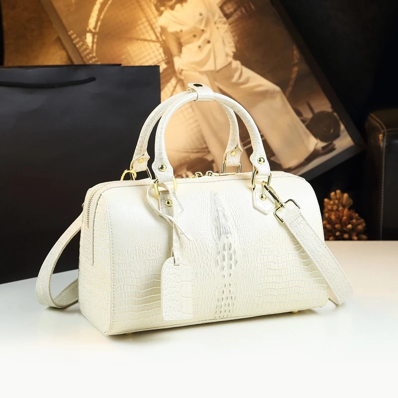 Genuine Leather Crocodile Pattern Handbag