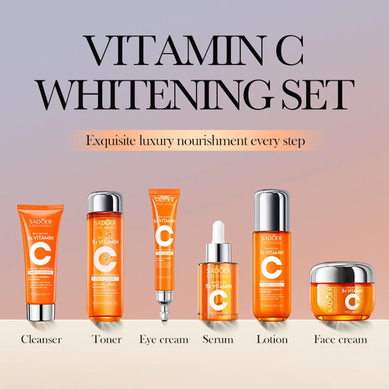 HQ Vitamin C Skin Care Set – 6pcs Moisturizing Cream, Cleanser, Serum & Eye Cream