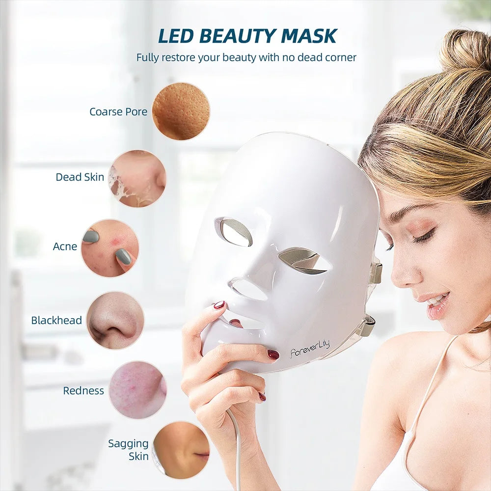 Foreverlily LED Facial Mask – 7-Color Light Therapy for Anti-Aging & Acne