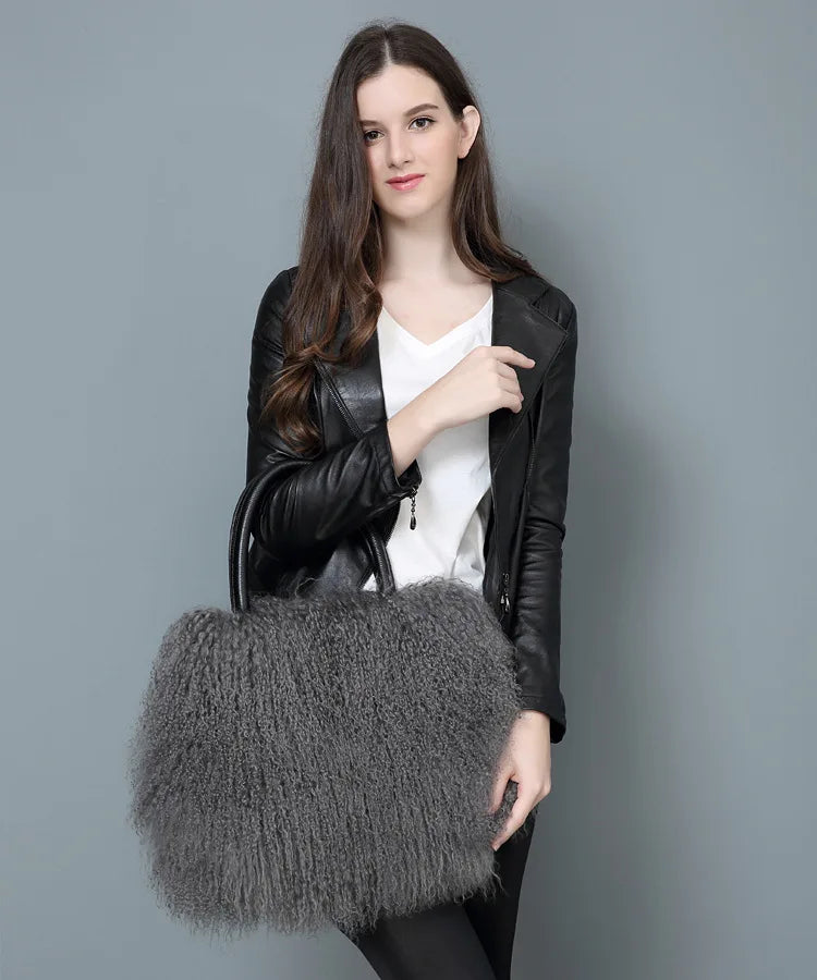 Isabella Real Mongolian White Fur Bag