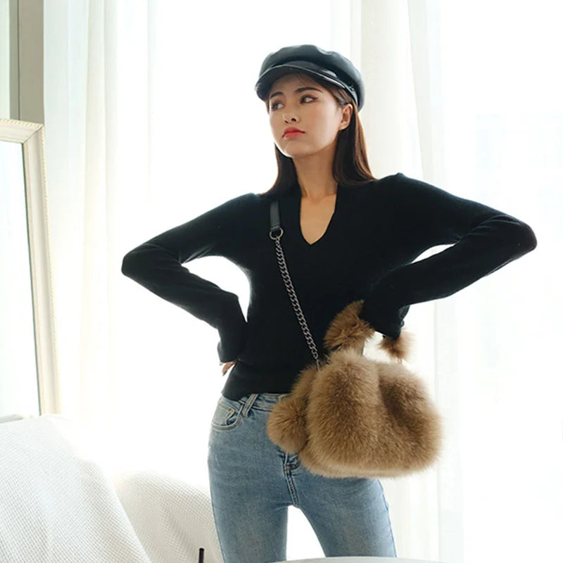 Sophia Luxury Real Fur Shoulder Bag