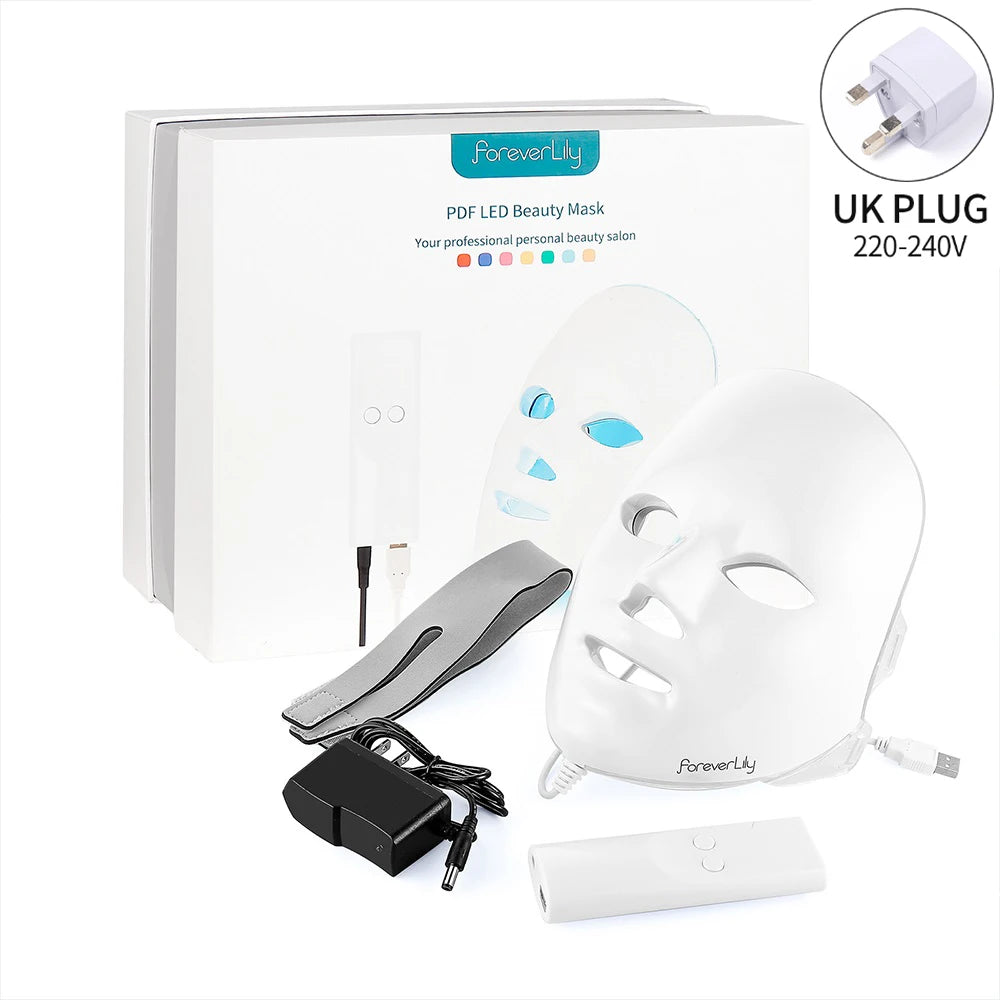 Foreverlily LED Facial Mask – 7-Color Light Therapy for Anti-Aging & Acne