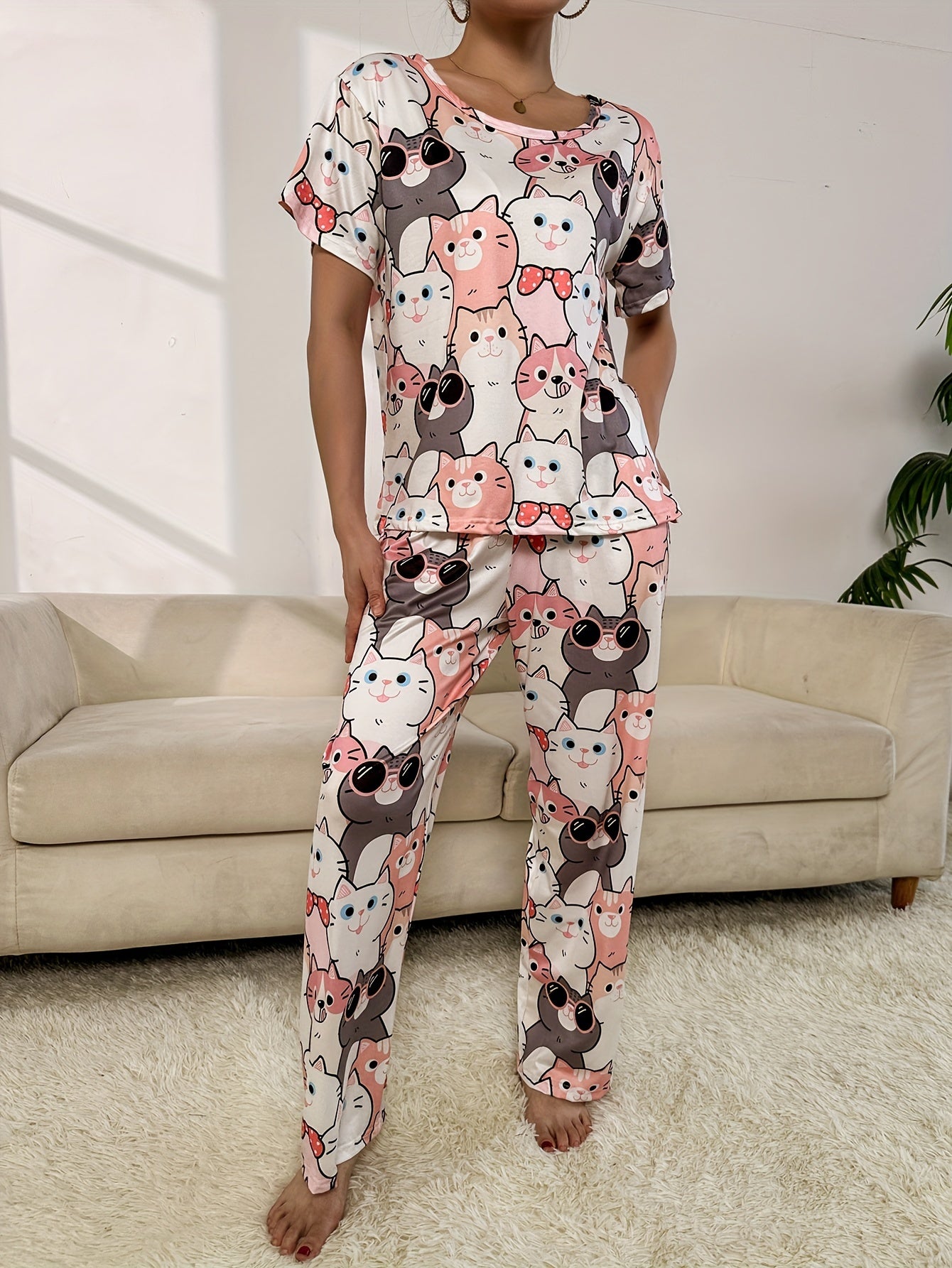 Adorable's Cat Print Pajama Set