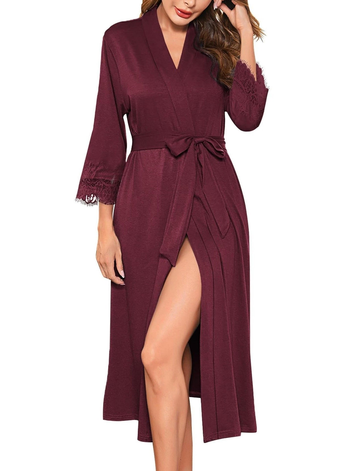 Elegant Women's Purple Lace Kimono Bathrobe