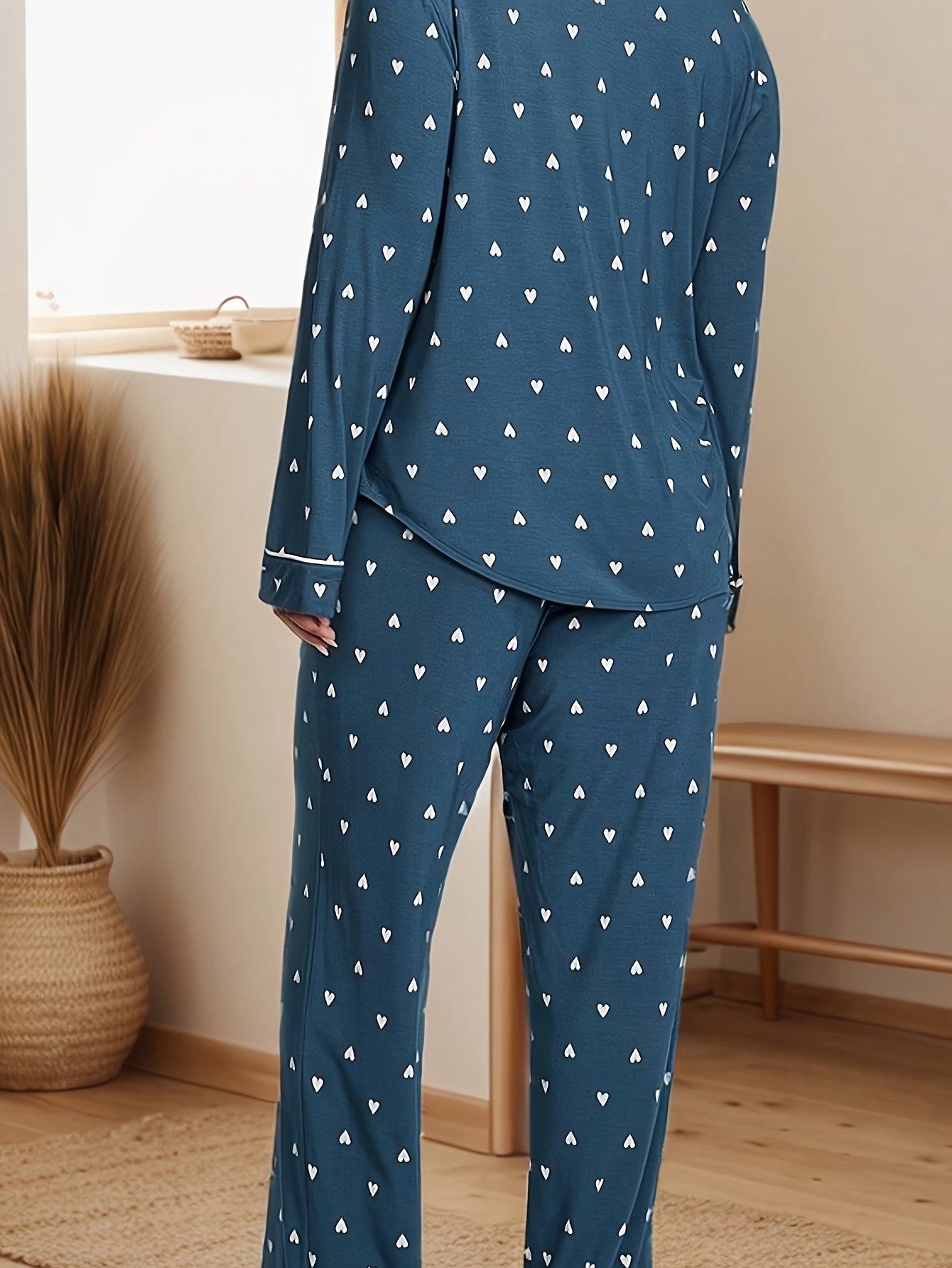 Spring & Autumn Navy Blue Long Sleeve Pajama Set